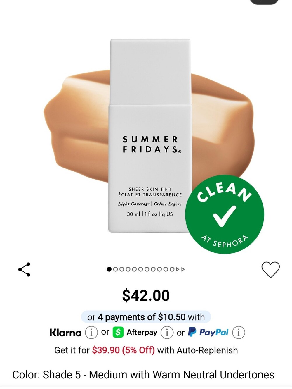 Summer Fridays Sheer Skin Tint - Shade 5 Medium (Warm Neutral)
